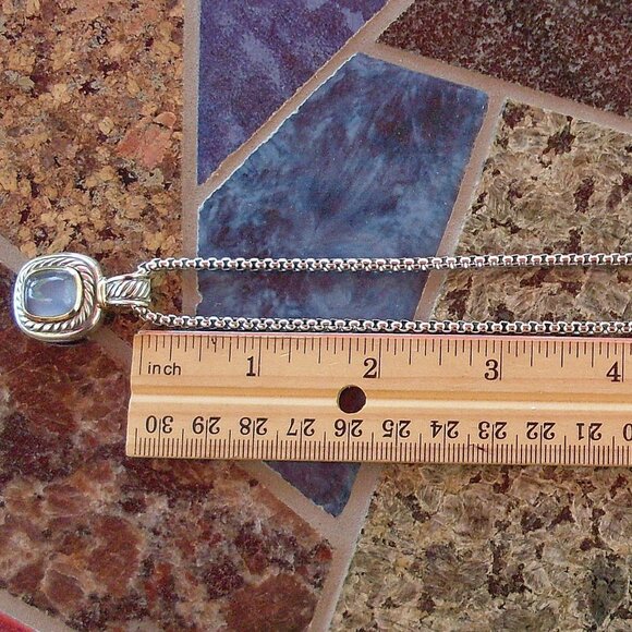 Retired David Yurman Albion Blue Chalcedony Enhancer Pendant w/Chain - 14K/925 - Picture 8 of 13